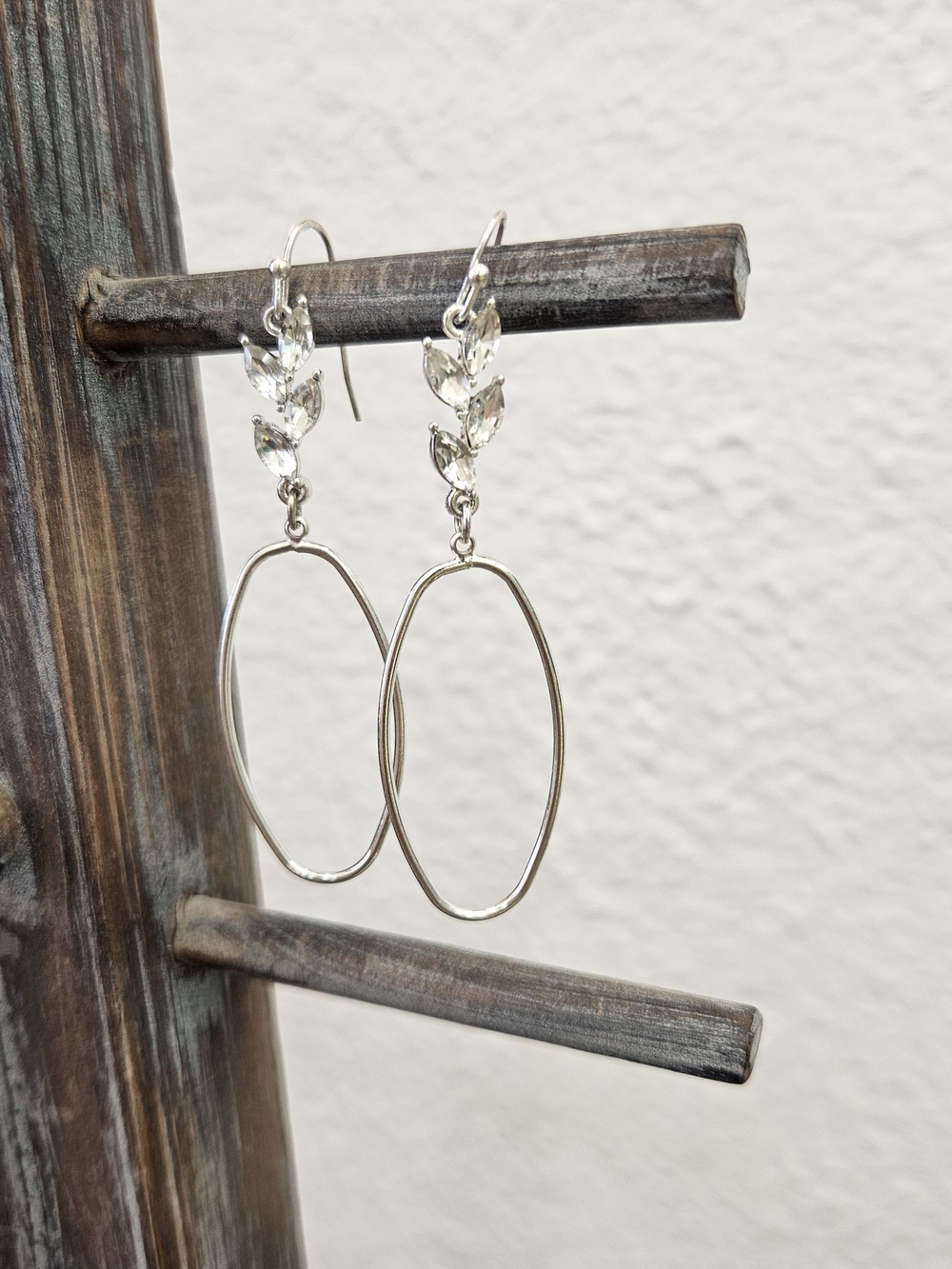 Delicate Silver Hoop Drop Earrings with Crystal Accents